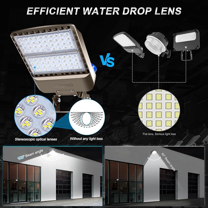 ledmo LED Parking Lot Lights 200W LED Flood Light Outdoor 28000LM 5000K Exterior Trunnion Mount Dusk to Dawn Area Commercial Street Wall Mount IP65 3 Pack Stadium Shop Barn Garage