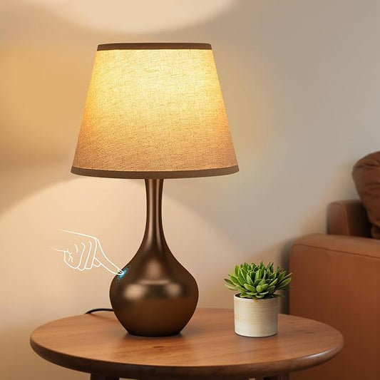 Seealle Touch Table Lamp for Bedroom, 3-Way Dimmable Small Bedside Lamps for Night Stands with Wires, Brown Desk Lamp for Kids Room, Office, Living Room, End Table(LED Bulb Included)