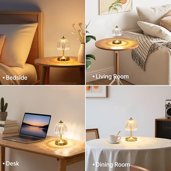 Set of 2 Tulip Table Lamp with 5200mAh Battery & Touch Control, Cordless Small Table Lamp with 3 Colors, Rechargeable Battery Operated Table Lamps for Nightstand, Bedroom (Transparent Tulip)