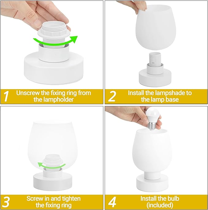 Cordless Bedside Lamp, Portable Rechargeable Table Lamps for Bedroom for Night Stands, Touch Stepless Dimmable Desk Lamp, Warm LED Bulb, Round Shape, 1 Set, White
