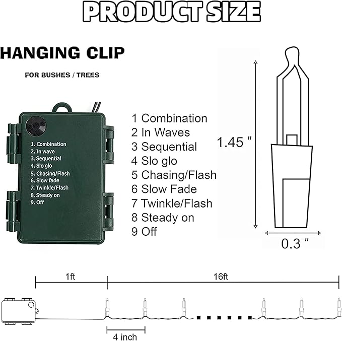 NEROSUN Multi-Colored Battery Operated Christmas Lights, 50 LED 16FT Waterproof String Christmas Tree Lights with 8 Modes, Xmas Decorations for Indoor Outdoor Yard Wedding Home Decor