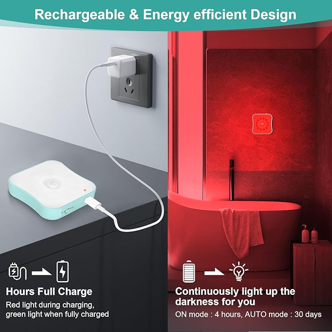 Red Light Motion Sensor Night Lights Rechargeable Battery Red Lights Stick On Magnetic Red Light 670nm RedLight Night Lights for Sleep, Bathroom, Bedroom, Stair, Hallway, Kids, 4 Pack