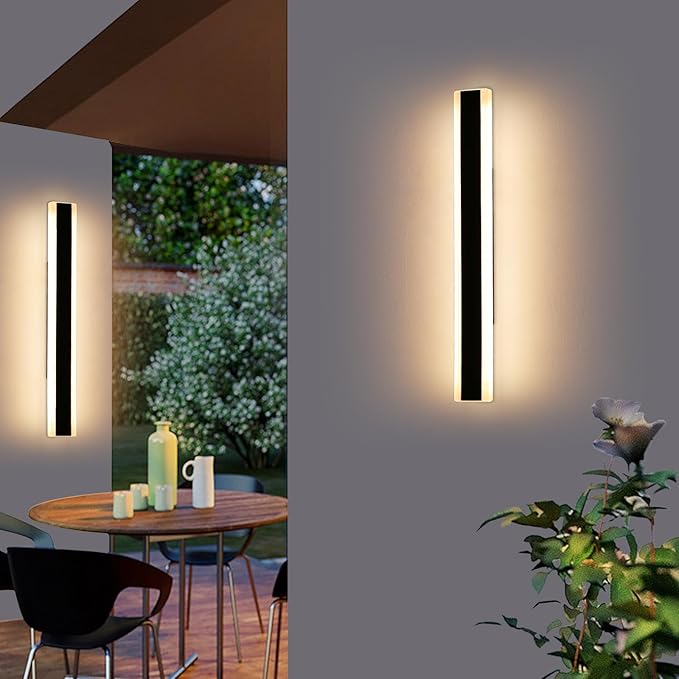 Mikeru 2pack 23.6inch Outdoor Wall Light Fixtures, 10%-100% Dimmable Outdoor Wall Lights Exterior Front Porch Light 3000-6000k Wall Mounted Led Lighting for Basement, Shop,Garage Lighting