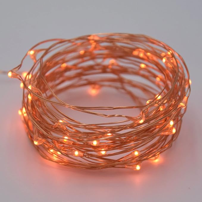 Hometown Evolution, Inc. Orange Battery Operated Fairy Lights - 16.5 Foot 50 Orange LED Fairy Lights on Copper Wire - Waterproof for Indoor and Outdoor Use