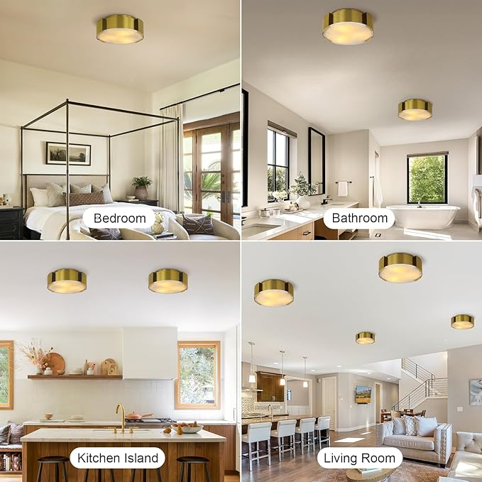 Modern Alabaster Ceiling Light,14.17in Gold Round Alabaster Flush Mount Ceiling Lights,Hardwired Natural Marble Kitchen Lighting Fixtures Ceiling for Bedroom,Dining,Living Room,Foyer,E12 Bulb Included