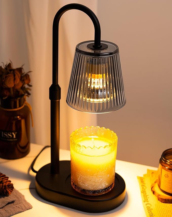 Adjustable Candle Warmer Lamp with Timer - Ashy Colour Lampshade + Black Pole + Black Base
