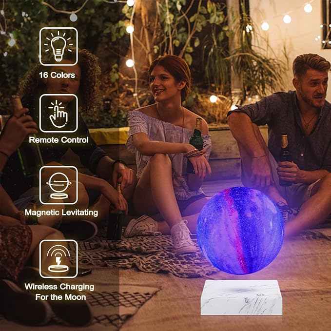 VGAzer Levitating Moon Lamp Galaxy Light, 3D Printed 20 Colors Modes Magnetic Night Light,360° Auto-Rotation Floating Moon Lamp for Chirstmas Gifts Desk Lamp
