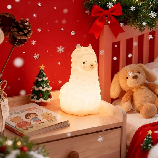 Cute Llama Night Light for Kids, Silicone LED Nursery Lamp with Soft Glow, Rechargeable Touch Control Bedside Lamp for Bedroom, Night Light Up Toddler Bed Rooms