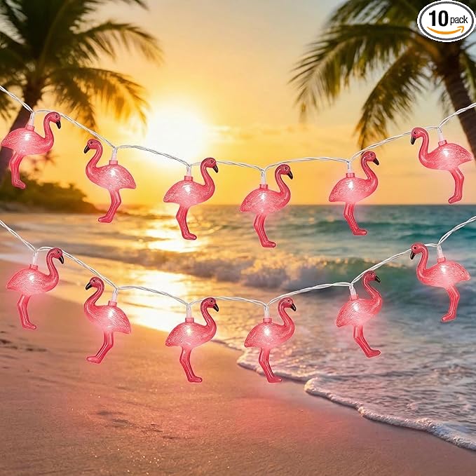8.5Ft Pink Flamingo String Lights, Summer Tropical Themed Decorations String Lights with 10 Plastic Bulbs, Hanging Spring Camping Lights for Indoor Outdoor Patio Party Birthday Wedding Holiday Decor