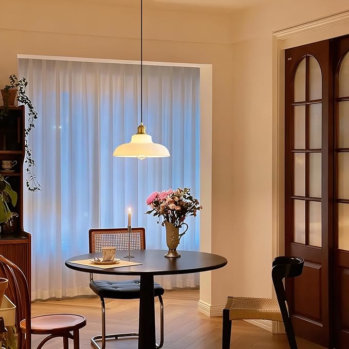 Plug in Pendant Light: Hanging Light Plug in Milk Glass Hanging Lamp, Pendant Lighting for Kitchen Island, Bedroom, Dining Room, Living Room, No Bulb