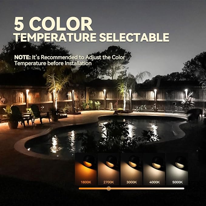 LEONLITE Update 5CCT LED Low Voltage Deck Lights, 180LM 3.74inch Landscape Step Railing Fence Light, 12-24V AC/DC, CRI90, Die-cast Aluminum Housing & Frosted Glass Lens, UL Cord, Bronze, Pack of 6