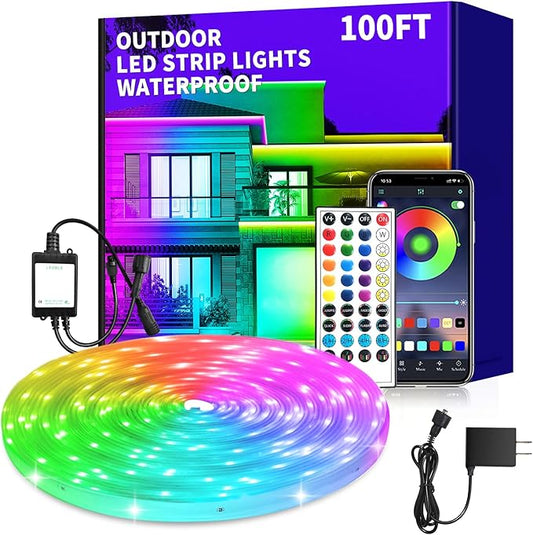 100ft Outdoor LED Strip Lights Waterproof,IP68 Outside Led Light Strips Waterproof,Color Changing with App/Remote Control,Music Sync RGB Outdoor Led Rope Lights for Bedroom