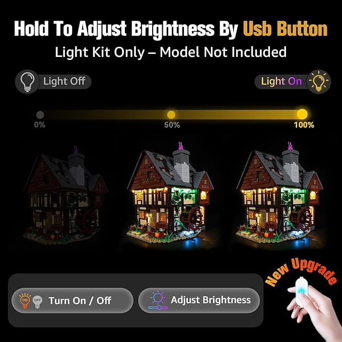 BrickSoul Upgrade Light Kit for Lego 21341 Hocus Pocus: Sanderson Sisters' Cottage Building Set | with ON/Off & Dimmer Switch & Hidden Cable Tech | Easy Install Lighting Set (21341 Set NOT Included)