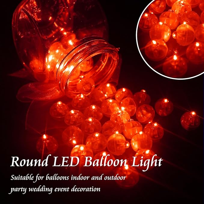 100pcs Balloon Lights Mini Led Lights Round Long Standby Time Multicolor Paper Lantern Balloons Lamps for Birthday Party Christmas Halloween Decoration Red