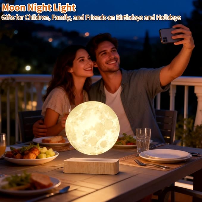 Levitating Moon Lamp, Magnetic Balance Floating Moon Night Light with 16 Color Remote & Touch Control, LED 3D Levitating Decor Unique Lamps for Kids,Office, Living Room (Light Brown)