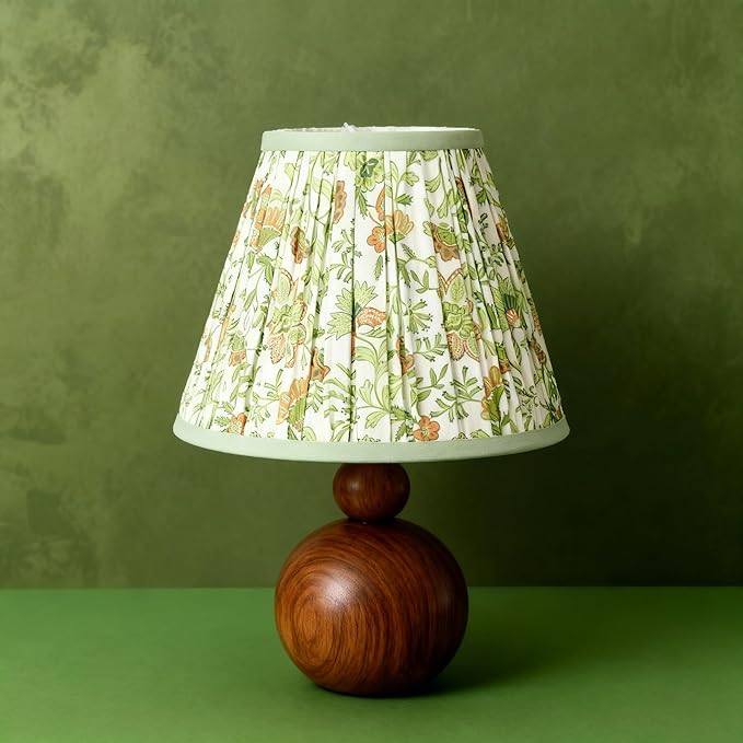 Lamp Shades Set of 2, 5" Top x 9" Bottom x 7" Slant Chandelier Shades Gingham Ruffle Scallop Lampshades for Vintage Farmhouse Cottagecore Table Bedroom Home Decor (Green Floral)