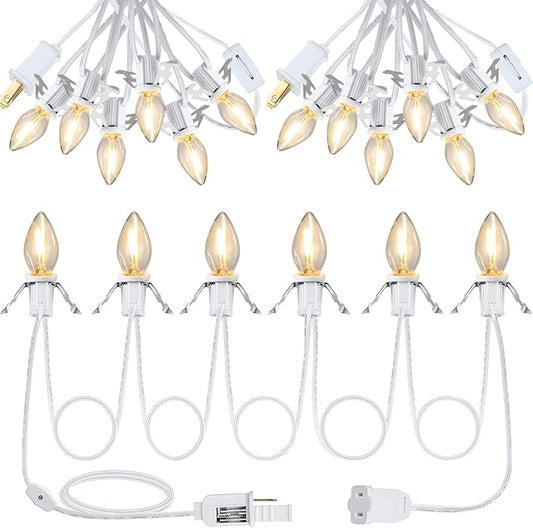Coume Set of 3 Christmas Village Light Accessory Cord with 6 Socket Led Bulbs and Clips, Accessories White Bulb On/Off Switch for Decor, 11.5 Feet