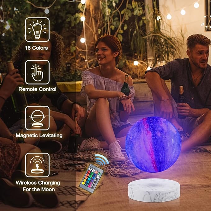 VGAzer Levitating Moon Lamp,Floating and Spinning in Air Freely with 3D Printing LED Moon Light Has 16 Colors 20 Modes for Unique Christmas Gifts,Room Decor (Marble Base 16 Colors Galaxy Moon)
