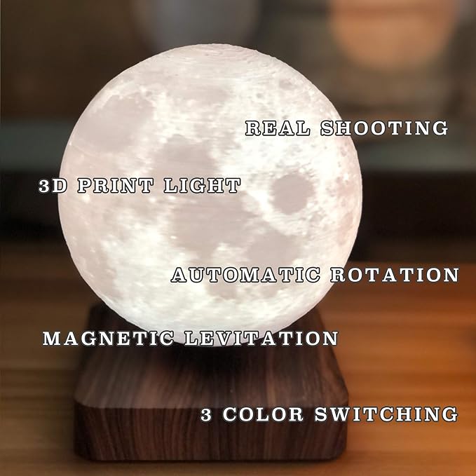 ACEDOAMARE Night Light Moon Light Magnetic Floating Planet Lamp Interior 3D Print LED Bedside Nursing Creative Gift Table Lamp (15cm Moon)