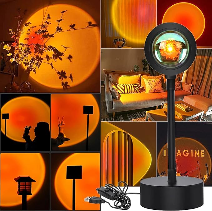 Sunset Lamp Projection, Sunset Night Light Rainbow Projector 180° 16 Color Changing 4 Modes, Vlog, Photography, Decorative, Party Decor, Gift for Women(16 Color) (Sunset red)