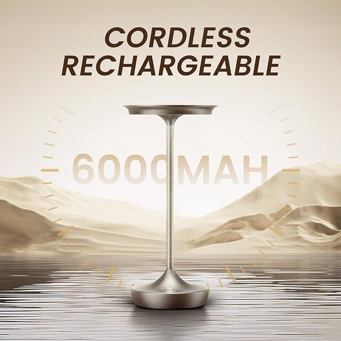 LED Cordless Table Lamp Rechargeable-Battery Operated Lamps, Portable 3 Color Touch Dimming Waterproof Light for Patio/Restaurant/Dining/Outdoor (Chrome)