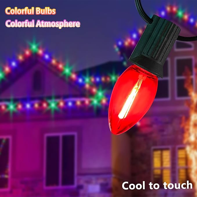 C9 Multicolor Christmas Light Bulbs, 25 Pack C9 LED Christmas Replacement Bulbs, Vintage Christmas Bulbs for Night Light Outdoor Christmas String Lights, E17/C9 Intermediate Base, 0.6 Watt