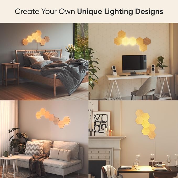 Nanoleaf Elements Wood Look Smart Wall Lights, Hexagon LED Wall Lights work with Alexa Google Assistant, Home Wall Decor for Living Room with Music Sync, Touch Control, Ambient White 1500-4000K, 13 PK