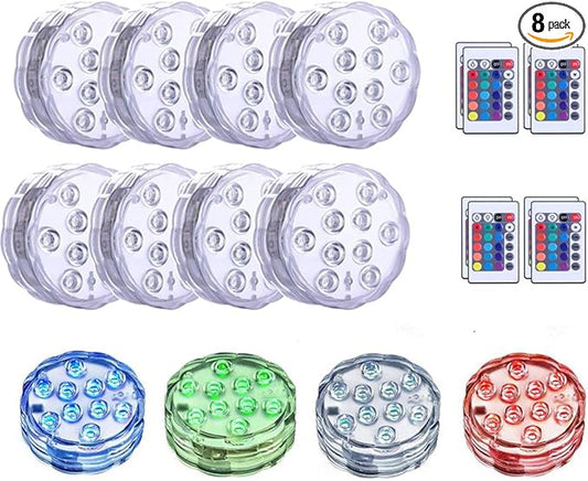 [8-Pack] Submersible Led Lights with Remotes, Kinhon Waterproof Submersible Lights Battery Operated, Underwater Pond Lights RGB Multi-color Pool Light for Pond, Garden, Base, Wedding