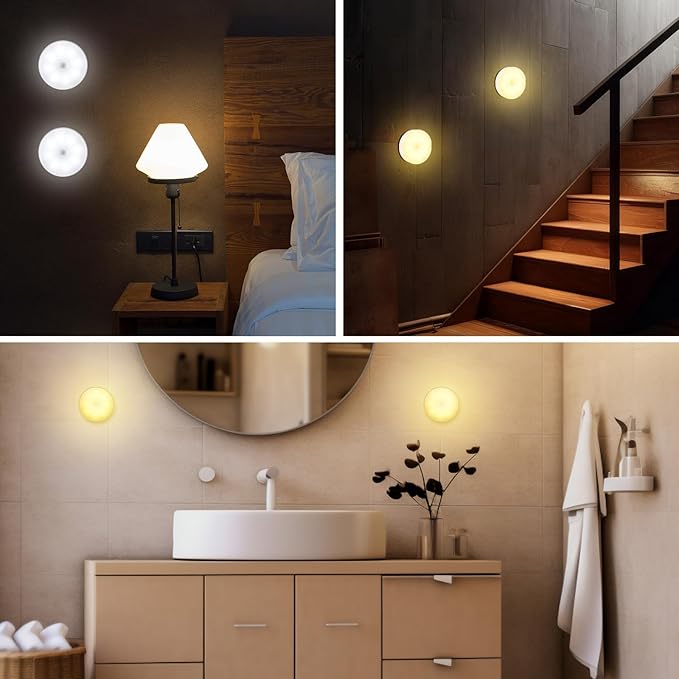 2 Pcs Magnetic Cruise Ship Motion Sensor Light with USB Cable LED Rechargeable Night Light Battery Nightlight Safe Cordless Nightlight for Cruise Ship Cabin Hallway Bathroom (White & Warm)