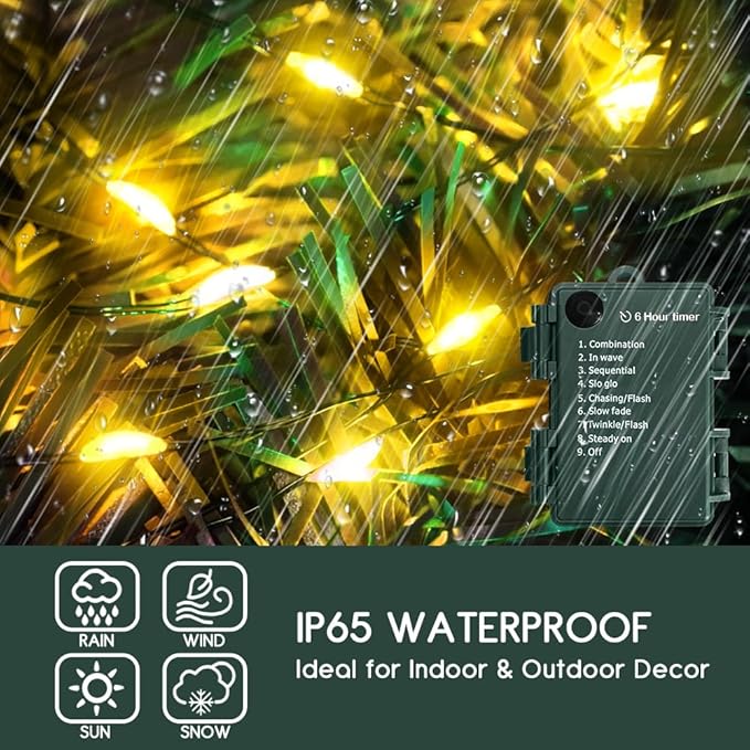 KOUQIYA Christmas Fairy Lights 2 Pack, 18ft 50 LEDs Battery Starry Light with Timer 8 Modes Waterproof Tree Lights for Outdoor Indoor Xmas Garden Party Decor (Warm White, 50 LEDs x 2 Pack)