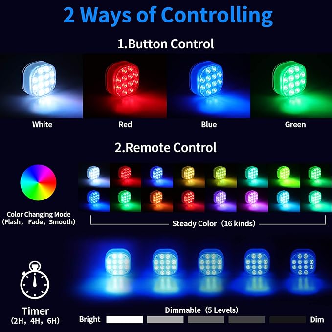 Rechargeable Pool Lights for Above Ground Pools, Led Lights for Inground Pool Waterproof, Submersible Led Pool Lights Underwater with Remote & Suction Cup 16 Colors Magnetic Pond Light 4 Sets