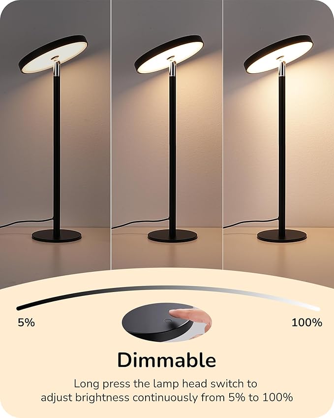 EDISHINE LED Table Lamp with 2 Adjustable Height, 5%-100% Dimmable & 3 Color Temperature, Touch Control, Modern Desk Lamp for Home Office, Living Room, Black