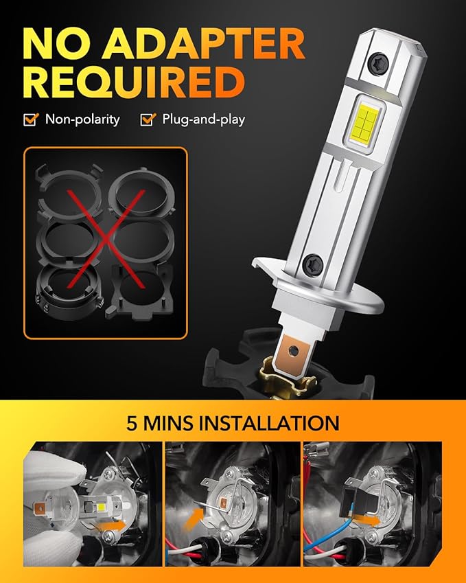 OXILAM H1 LED Bulbs 800% Ultra Bright 6500K, 1:1 Mini Halogen Size Fog Light Bulb, Non-Polarity IP68 Waterproof Wireless DRL Light Bulbs Replacement, 2PCS
