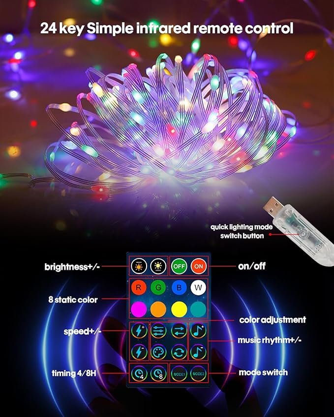 Smart Fairy Lights 16.4Ft 50LEDs, Color Changing String Lights with Remote & App Control, RGB-IC Multicolor DIY Twinkle Lights for Bedroom, Christmas, Party, Indoor Holiday Decor