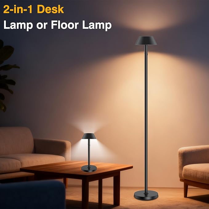 Portable Cordless Floor Lamp | Adjustable Height Reading Lamps Floor Standing | LED Bright Floor Lamp for Dark Rooms with 7500mAh Battery - IP54 Light