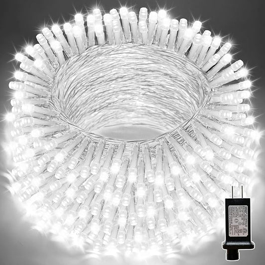 LAMPHOME 66ft Christmas Decorative Mini Lights,200 LED Transparent Wire Fairy Starry String Lights Plug in, 16 Lighting Modes, for Indoor Outdoor Xmas Tree Wedding Party Decoration (White)