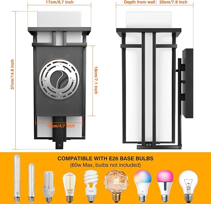 Outdoor Lighting Fixtures Wall Mount, Outdoor Wall Lights Modern with Frosted Glass, Aluminum Exterior Light for House Outdoor Wall Lantern for Garage Porch Carriage Patio (14.6''H, 1 pc)