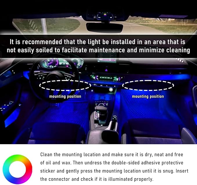 Car Interior LED Strip Light, 12V 24 LED Neon Ambient Night Light with Cigarette Lighter Plug, Automotive Atmosphere Decorative Under Dash Lighting Kit, Car Accessories (Blue)