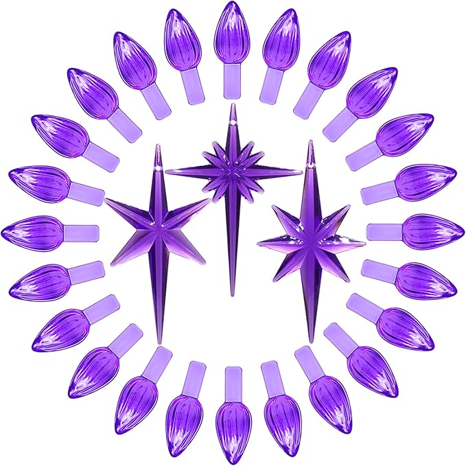 Ceramic Christmas Tree Replacement Lights Bulbs, Purple Medium Twist Plastics Pegs Ornaments for Ceramic Tree(87 Bulbs＆ 3 Topper Star)