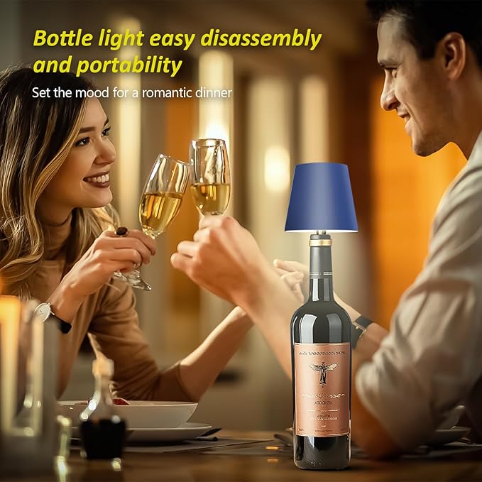 2025 New Wireless Bottle Lamp - LED Bottle Lights for Liquor & Wine Bottles, Cordless Lampshade, Whiskey Bottle Top Light, Bottle Stopper Night Light Kit, Rechargeable 3-Tone Touch-Dimmable
