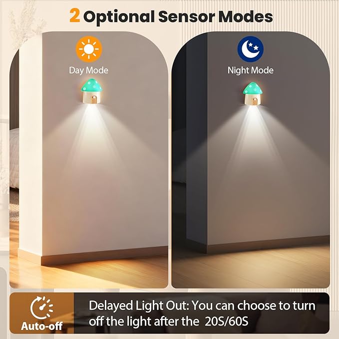 Motion Sensor Night Light, Rechargeable Stair Lights Indoor,3 Lighting Modes, Cute Mushroom Design for Kid's Bedroom, Kitchen, Bathroom, Hallway & Stairs - Ideal Home Decor & Gift, Green