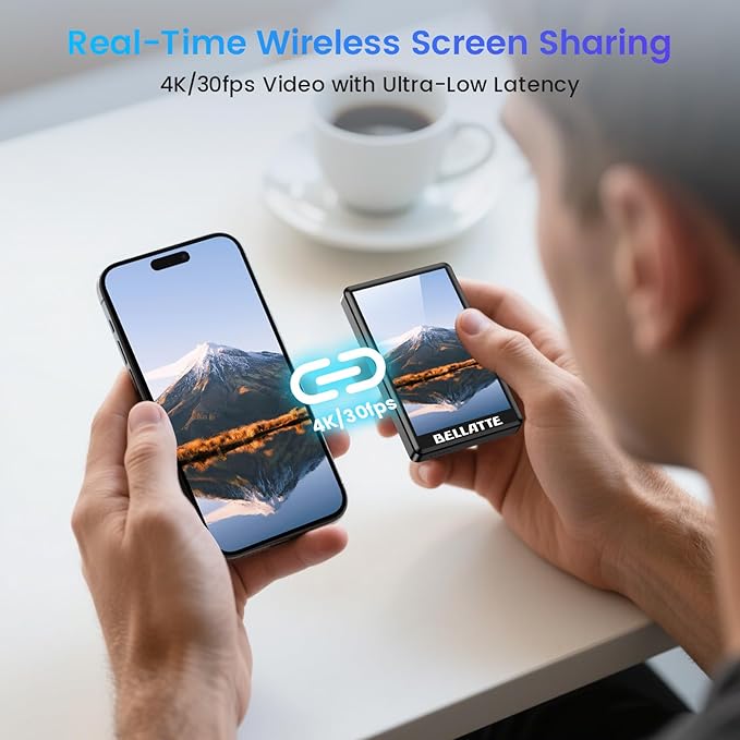 Vlog Selfie Monitor Screen for iPhone & Android, 4K 30fps Wireless Magnetic Back Camera Monitor for Vlog Live Stream TikTok YouTube, Audio Sync Built-in Speaker, Remote Control