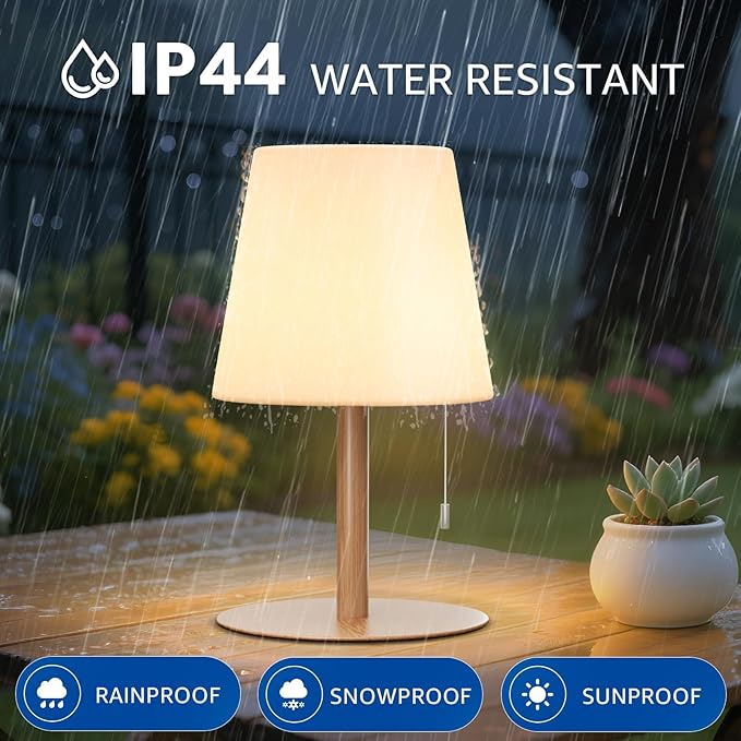 uuffoo Shower Lamp Waterproof Warm White & RGB Shower Light Dimmable LED Rechargeable Table Lamp Cordless Outdoor Lamps Portable for Indoor Outdoor Bathroom Home Patio H9.8in D6.3in (Wood Grain)