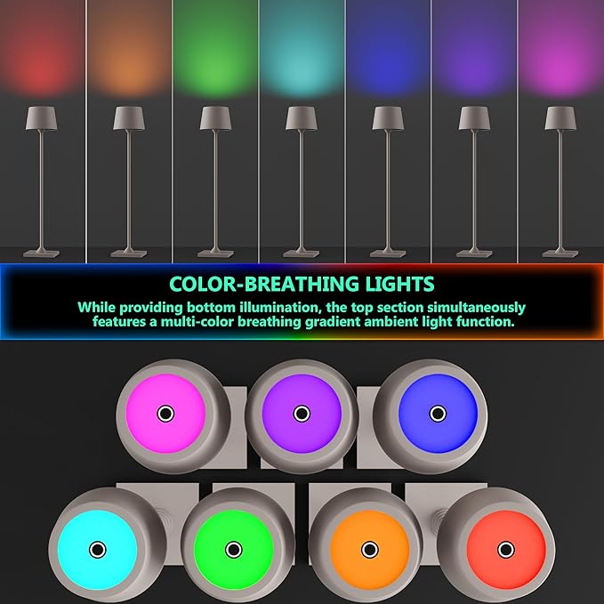 Compact Cordless Table Lamp, Rechargeable LED Night Light, Dual Light Source (RGB Top & Warm Bottom), Touch Control & Timer, Metal Lamp for Bedroom & Kids Room (Greige 1PACK)