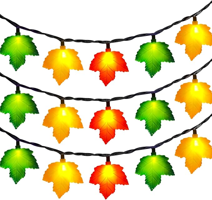 Fall Decorations Maple Leaf Lights, 8.5Ft Thanksgiving Decorations String Lights Outdoor with 10 LED Multicolor Maple Leaves Light, Plug in Fall Leaf Fairy Lights for Home Garland Window Harvest Party