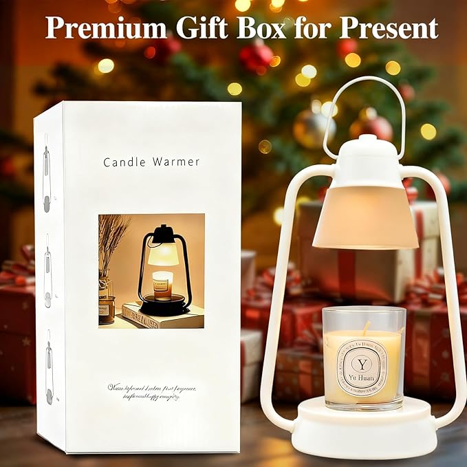 Candle Warmer Lamp with Timer for Jar Candle, 4 Level Dimmable, Electric Wax Melt Warmer with 2 Bulbs, Vintage Decor Lamp - Housewarming/Birthday/Christmas Gift for Mom Sister Girlfriend White