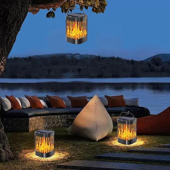 Solar Lanterns Outdoor Waterproof, Flickering Flames Outdoor Solar Lights Hanging Lanterns Decoration Lighting for Table, Garden, Patio, Tree, Yard, Driveway (2 Pack)