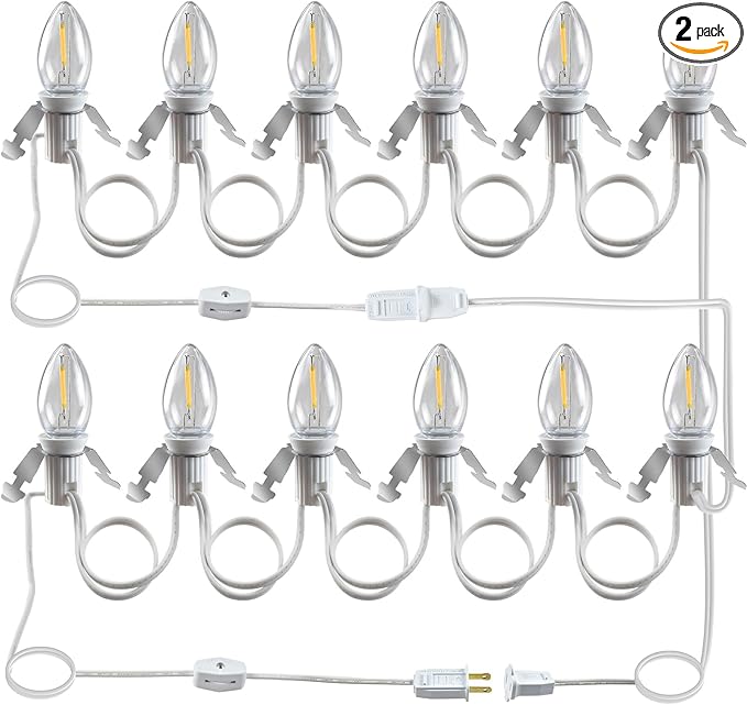 Accessory Cord with 12 Led Light Bulb, LED Light Bulb C7 Cord Clip Lights Christmas Cabin for Spring, Summer Party, Wedding, Patio Decorations,Christmas Village Houses Craft Decoration