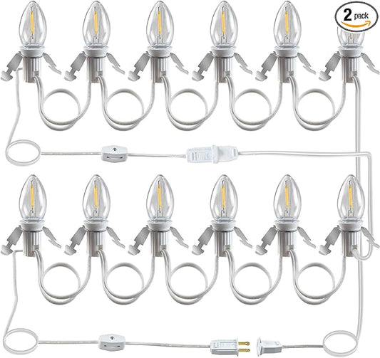 Accessory Cord with 12 Led Light Bulb, LED Light Bulb C7 Cord Clip Lights Christmas Cabin for Spring, Summer Party, Wedding, Patio Decorations,Christmas Village Houses Craft Decoration