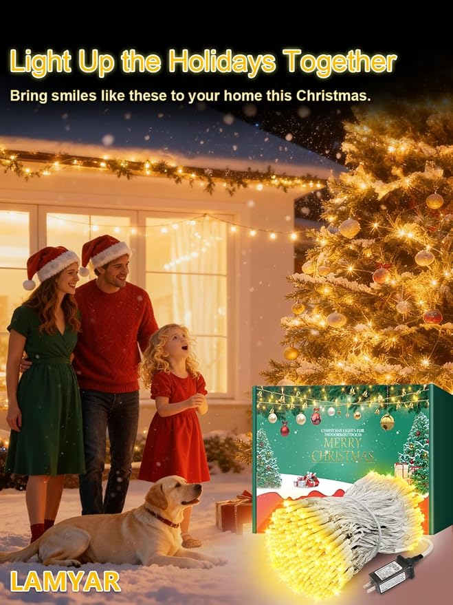 Christmas Lights with 300 LEDs, 100FT Connectable Plug in Fairy String Lights for Outdoor Tree and Indoor Décor, 8 Modes & Timer, IP65 Waterproof Lights for Yard Garden Decor (Warm White)